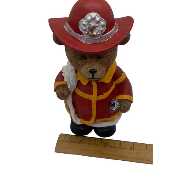 Firefighter Bear Holding Fire Hose Figurine Statue Polystone Fireman Collectible - Picture 5 of 11